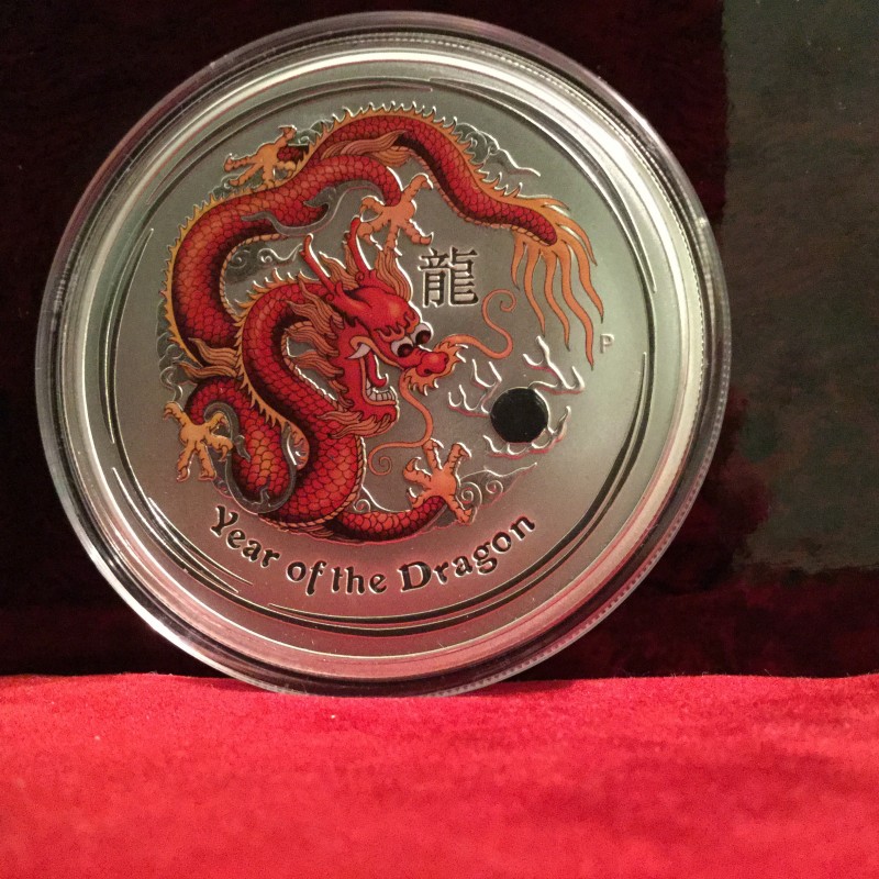 2012 Australian Lunar Series II Year of Dragon 2oz Silver $2 Coin