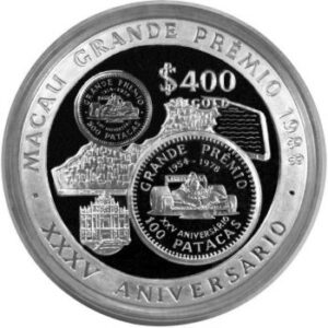 1988 Macau 35th Anniversary Grand Prix $400 SILGOLD Bi-Metallic 12 oz Coin